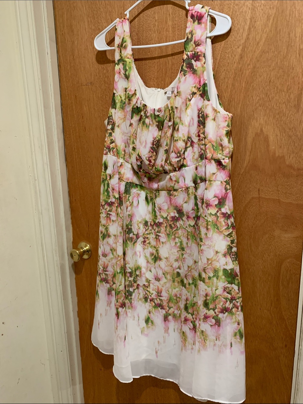 Dress Barn Ella Collection Pink Green White Floral Chiffon Sleeveless Dress